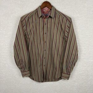 Robert Graham Striped Floral Shirt Men’s L Embroidered Multicolored Long Sleeve